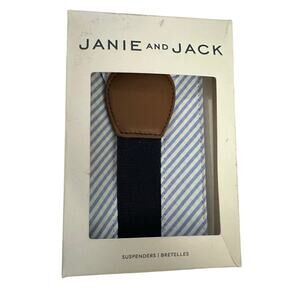 JANIE AND JACK Seersucker Blue White Striped Suspenders Preppy - Sz 2T-3 - NWT